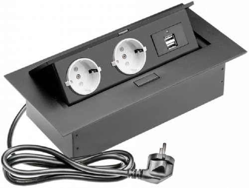 Розетка встраеваемая полуавтоматическая Sete 2-м.+2xUSB 225х110х67мм черный картинка